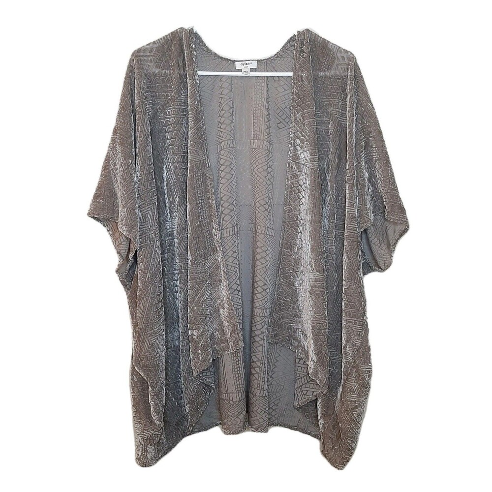 Dylan Anthropologie Cardigan Gray Women Size Small Sheer Open Front Velvet Burn